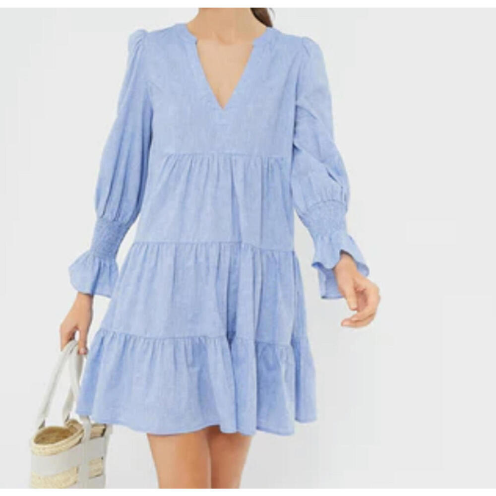 POMANDER PLACE Kenzo blue chambray long sleeve tiered dress